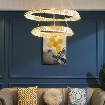 Dimmable Crystal Chandeliers Lighting Modern Ring Pendant Light LED Lamp Fixtures for Dining Room Livingroom Bedroom Kitchen