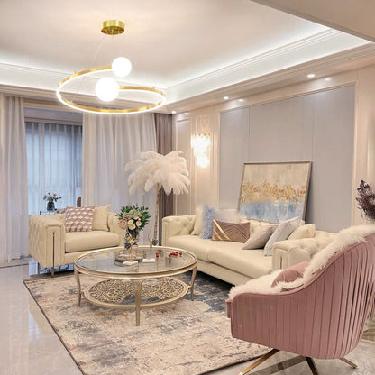 Children's room bedroom chandelier Scandinavian minimalist living room lamp creative gold ring art study chandelier