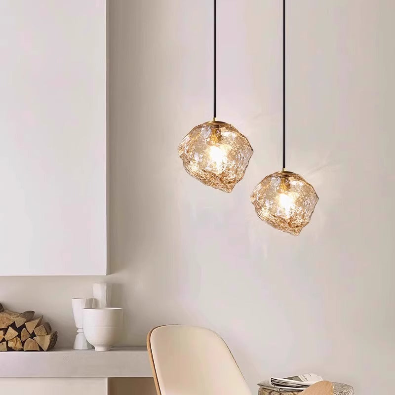 Modern Retro Ice Cube Glass Bedroom Bedside Long Line Small Chandelier Dining Room bar Counter Atmosphere Stone Small Chandelier