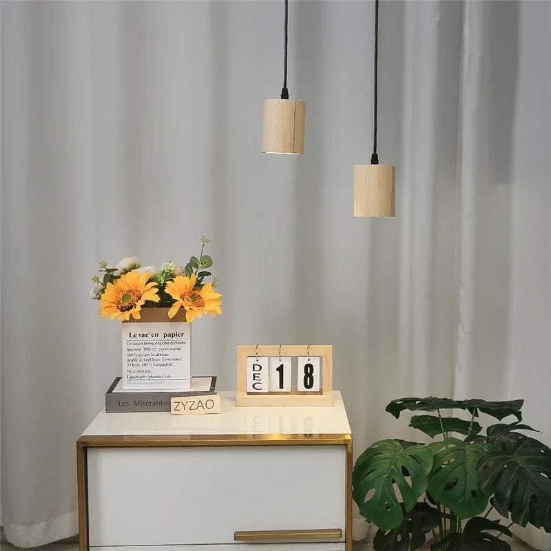Modern Wooden Pendant Lights Nordic Simple Creative Solid Wood Lamps Pendant Lamp E27