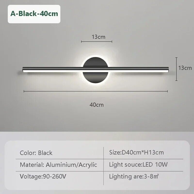 Modern LED Wall Lamp Mirror Front Light 40/60cm Simple Gold Black Indoor Lighting Fixture