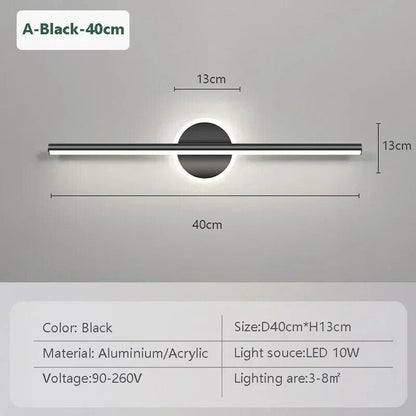 Modern LED Wall Lamp Mirror Front Light 40/60cm Simple Gold Black Indoor Lighting Fixture
