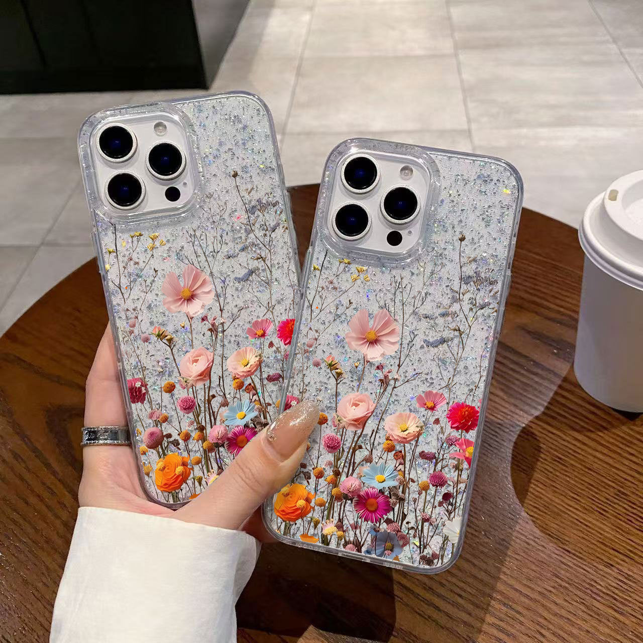 Transparent Phone Case with Floral Glitter for Apple 16 Pro Max Phone Case IPhone 15 Pro Trend 14/13/xs12/11 XR 7PLUS/8PLUS