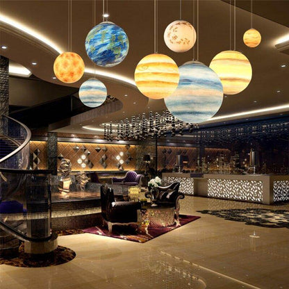 Modern Designer Creative Universe Resin Pendant Light Theme Park Child Room Living Room Hall Starry Moon Ball Pendant Lamp