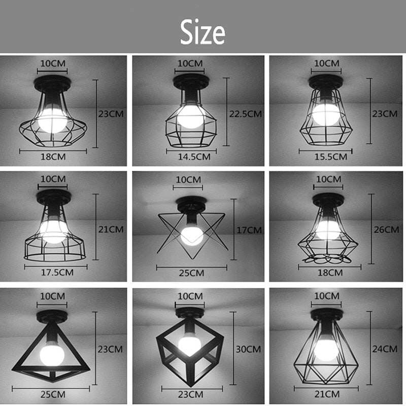 Vintage Ceiling Lights Lustre Luminaria Led Ceiling Lamp Loft Iron Cage Fixtures Lighting