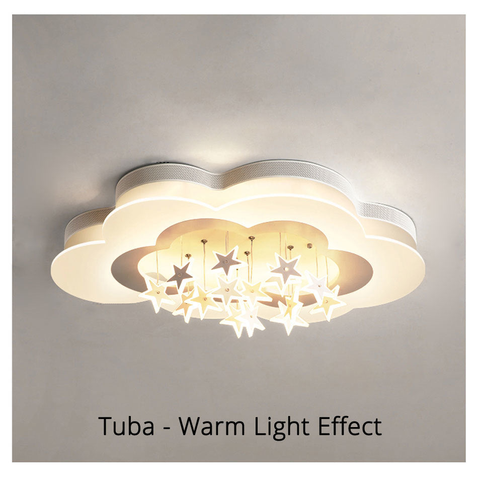 White Stars Led Celling Lights For Child Room Bedroom New Acrylic Moon Star Iron Body Modern Remote Control Lamp Lighting