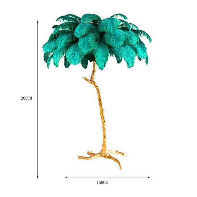 Nordic Luxury Ostrich Feather LED Floor Lamp Copper Brass/Resin Floor Light Art Deco Floor Lamps for Living Room Standing Light