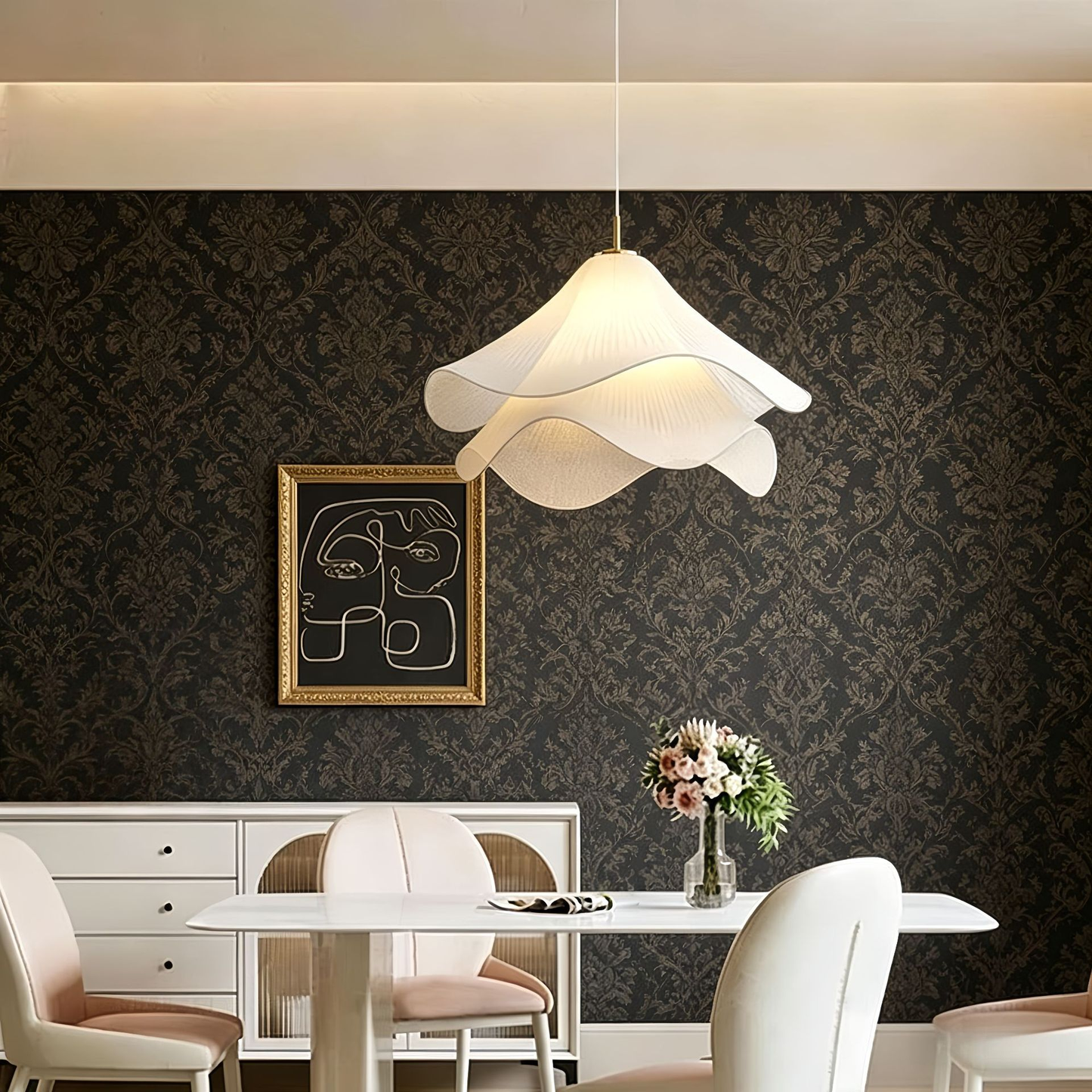 Art Decor Flower Pendant Light Fabric Lamps 40cm 50CM for Living Room Kids Room Dining Room Hanging Light Indoor Lighting