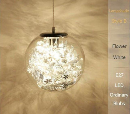 Nordic Glass Ball Flower Pendant Light LED E27 With 4 Colors Loft Modern Hanging Lamp For Living Room Bedroom Kitchen Restaurant