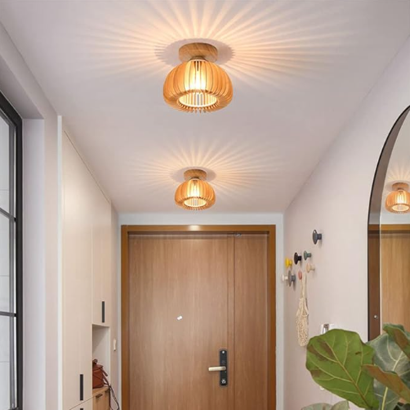Wooden Pumpkin Ceiling Light Modern Minimalist LED Ceiling Lamp E27 Base Ceiling Lamps