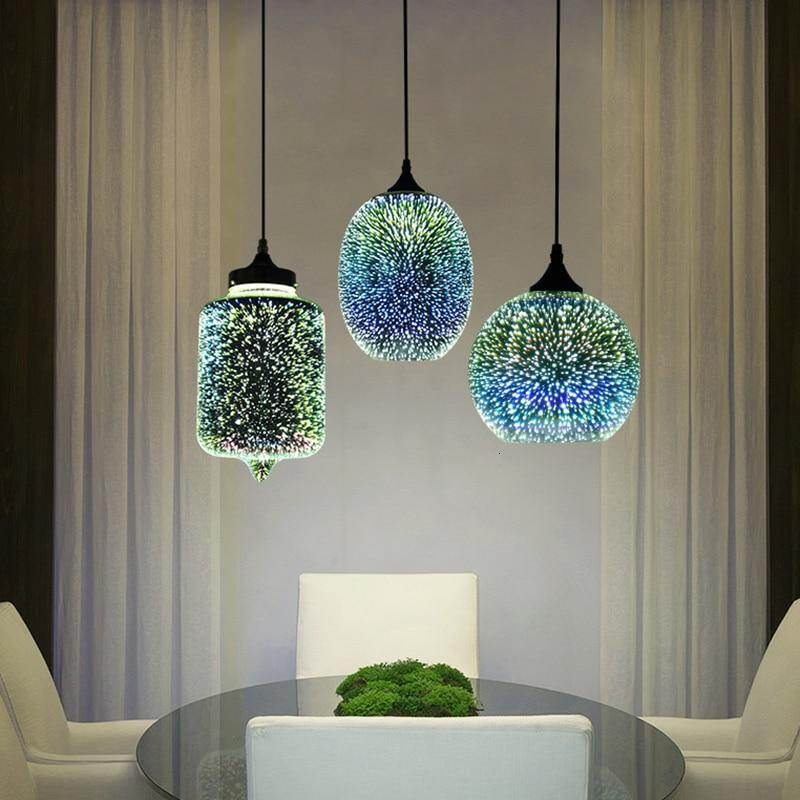 Modern 3D Colorful Romantic Starry Sky Hanging Glass Shade Pendant Lamp Lights Fixture E27 For Bedroom Restaurant Living Room