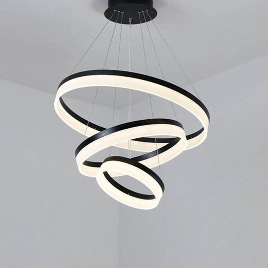Modern LED Pendant Lights Fixtures For Living Dining Room Decor Rings Suspension Bedroom Lustre Circle Hanging Lamp With Remote