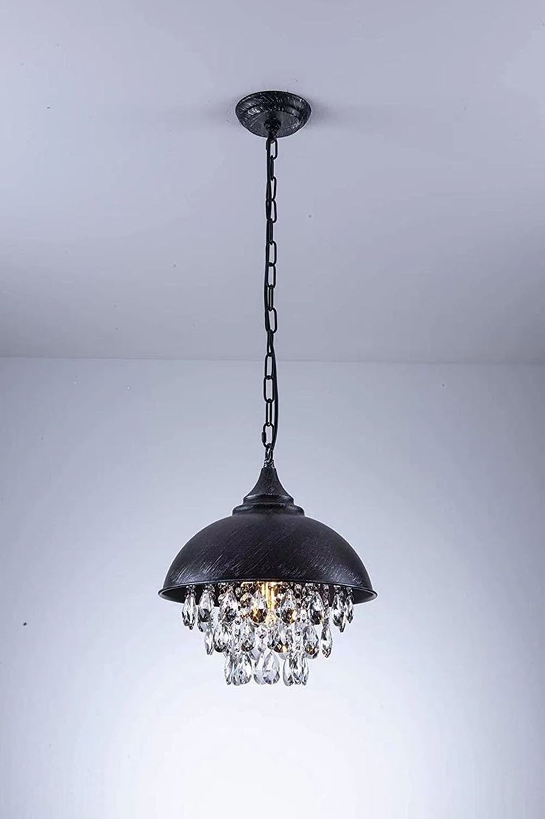 Retro Bar Coffee Restaurant Bar LED Simple Wrought Iron Lid Crystal Lamp Chandelier