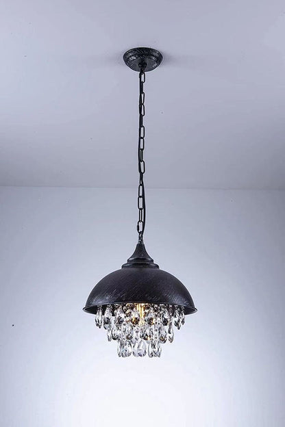Retro Bar Coffee Restaurant Bar LED Simple Wrought Iron Lid Crystal Lamp Chandelier