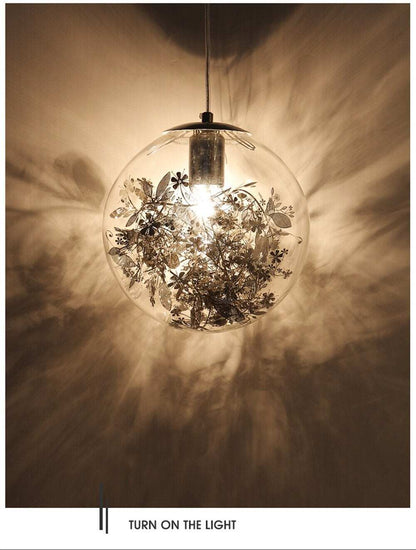 Nordic E27 Pendant Lights Gold And Silver Flower Hanging Lamp Hanglamp Creative Transparent Glass Staircase Loft Home Deco