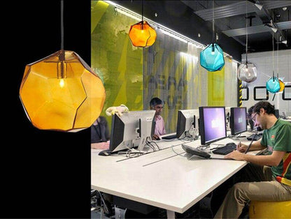 Modern Scandinavian Ice Crystal Glass Pendant Lights Creative Restaurant Hanging Lights Colored Stone Single Head Luminarias