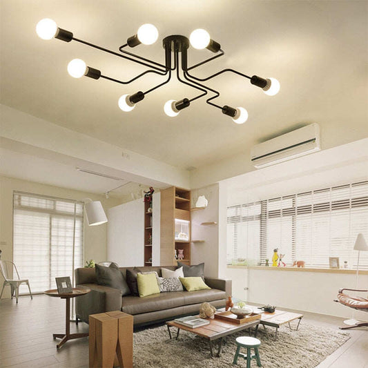 Vintage Ceiling Lights For Home Lighting Luminaire Multiple Rod Wrought Iron Ceiling Lamp E27 Bulb Living Room