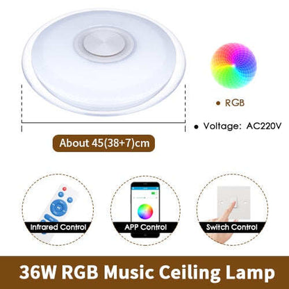 LED Music Ceiling Light RGB Bluetooth Speaker Lamp Home Party Bedroom 36W 40W  Remote Dimmable APP Smart Colorful Lighting