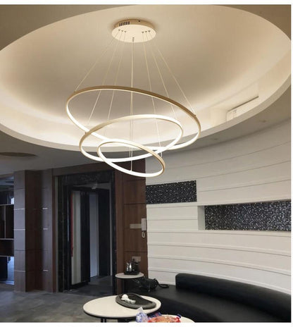 Modern LED Pendant Lights For Living Dining Room White Golden Coffee Black Circle Rings Aluminum Body Lamp Fixtures Home Lamp