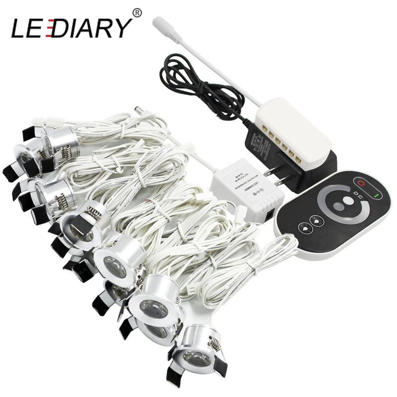 Mini LED Spot Downlights Dimmable Lamp Set Remote Controller Ceiling Recessed 1.5W 27mm Hole Silvery Cabinet Lights