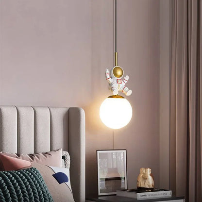 Modern LED Bedside Pendant Lamp Astronaut Chandelier for Child's Room Bedroom Moon Night Light Home Decor Light Fixture Lustre