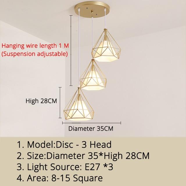 Gold Color Pendant Lights Triangle Shape Nordic Style 1head/3heads  Hanging Lamp Simple Metal Lights Fixtures Deco Abajur