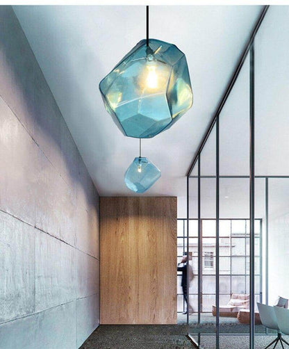 Modern Scandinavian Ice Crystal Glass Pendant Lights Creative Restaurant Hanging Lights Colored Stone Single Head Luminarias