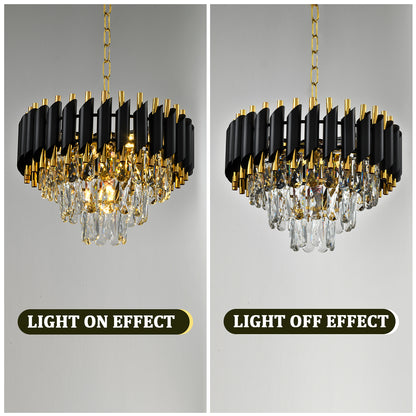 Modern 3-story Crystal Black Gold Chandelier Light 15.7 "Round Ceiling Lighting Dimmable Living Room Dining Room Foyer Bedroom
