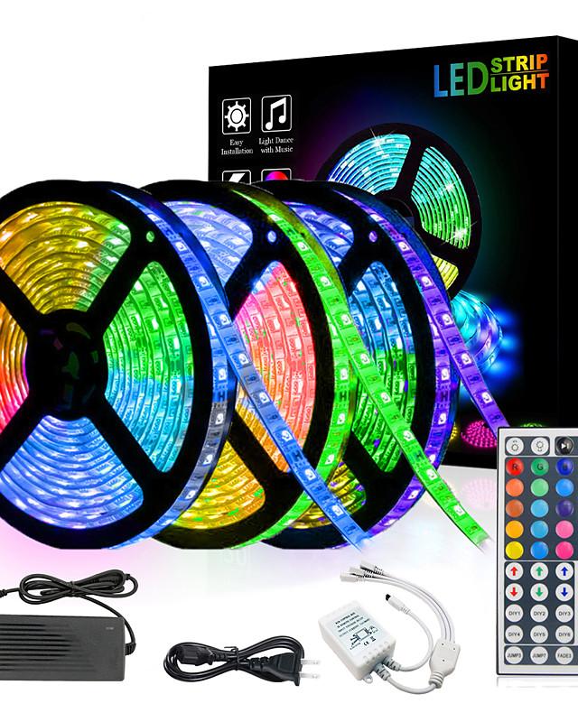15m 3x5m LED Light Strips RGB Tiktok Lights 5050 SMD 450 Leds 10mm Strip Fexible Light Led Tape not-waterproof DC 12V 450leds with 44key IR Remote Controller Kit