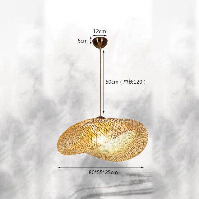Handmade Bamboo Lamp Wicker Rattan Wave Shade Pendant Light Vintage Japanese Lamp Suspension Home Indoor Dining Table Room