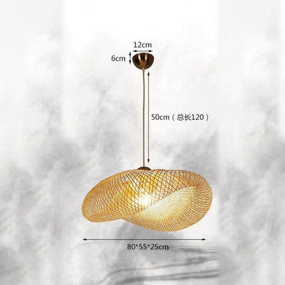 Handmade Bamboo Lamp Wicker Rattan Wave Shade Pendant Light Vintage Japanese Lamp Suspension Home Indoor Dining Table Room