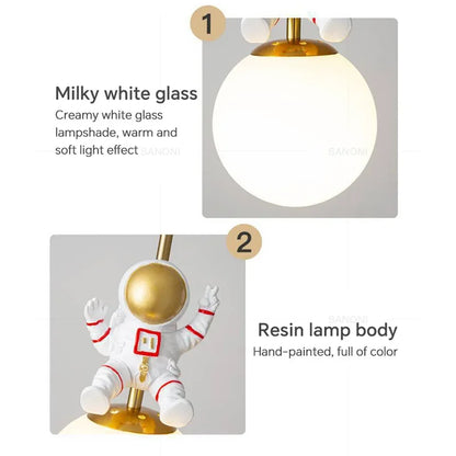 Modern LED Bedside Pendant Lamp Astronaut Chandelier for Child's Room Bedroom Moon Night Light Home Decor Light Fixture Lustre