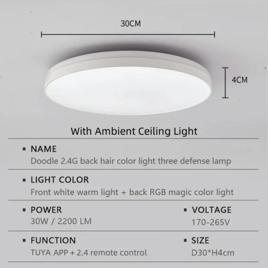LED Ceiling Light RGB Backlight Color Illumination Bluetooth Remote Control Dimmable Decorative Light