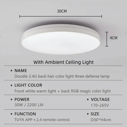 LED Ceiling Light RGB Backlight Color Illumination Bluetooth Remote Control Dimmable Decorative Light