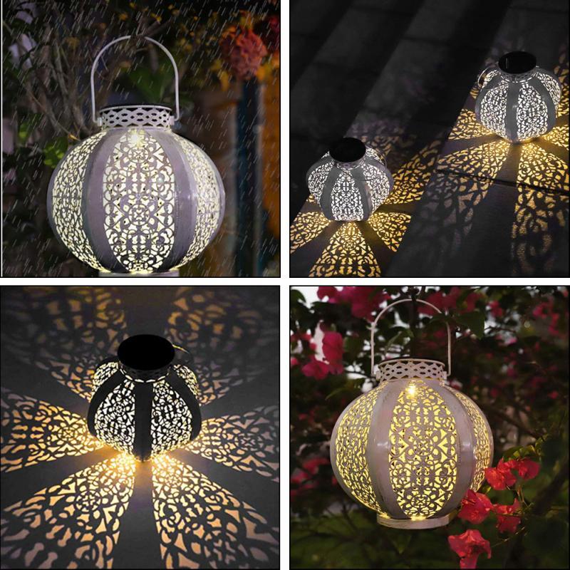 Retro Garden Solar Lamp Hollowed Out maple leaf Shadow Lantern Hanging Hollow Lamp Outdoor Lighting Waterproof Landscape Lamp