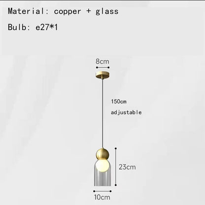 Modern Gray Clear Glass Pendant Lights Brass Bedroom Bedside Dining Room Hanging Lamp E27 Bulb Wire Adjustable