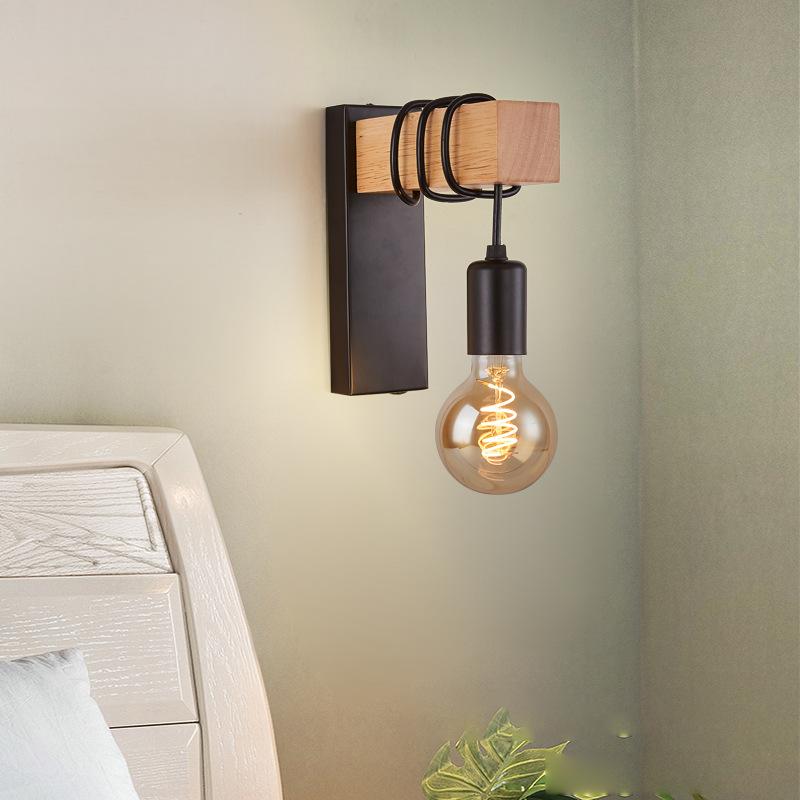 Retro Bedside Wall Lamp Wooden Wall Lamp
