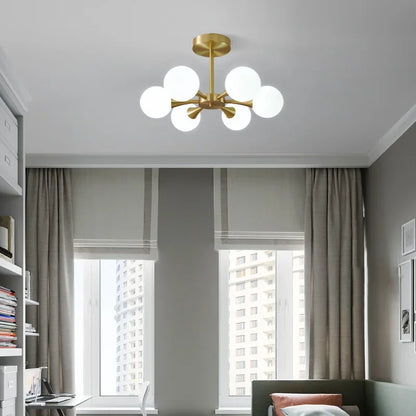 Luxury Copper LED Ceiling Chandelier Nordic White Glass Ball Ceiling Lamps Living Dining Room Bedroom Light