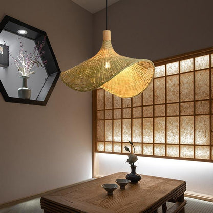 Bamboo Chandelier Rattan Straw Hat Lamp Stair Bamboo Lamp