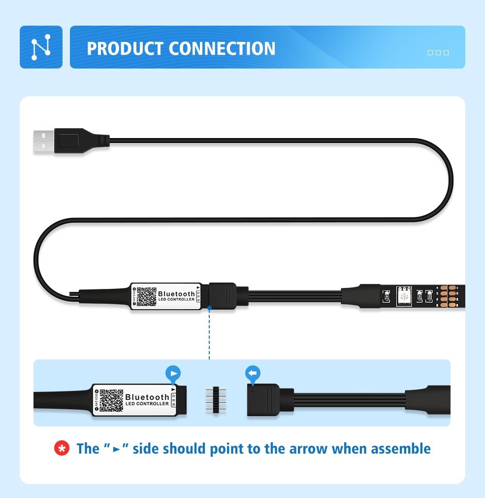LED Strip Light USB Bluetooth APP 1M 2M 3M 4M 5M TV Backlight Screen Lighting Music Sync RGB Tape Led Lights For Room / Desk