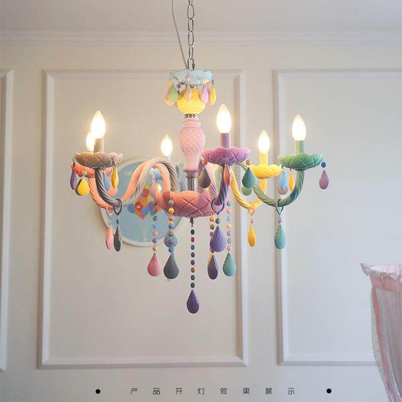 Makaron Color Crystal Pendant Lamp Children Bedroom Lamp Creative Fantasy Luminaire Stained Glass Lustre Candle Hanging Lamp