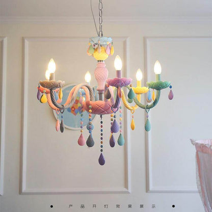 Makaron Color Crystal Pendant Lamp Children Bedroom Lamp Creative Fantasy Luminaire Stained Glass Lustre Candle Hanging Lamp