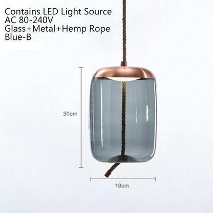 Modern Loft Industrial Lamp Blue Glass Pendant Light LED Art Deco Nordic White Hang Lamp For Living Room Kitchen Bedroom Parlor