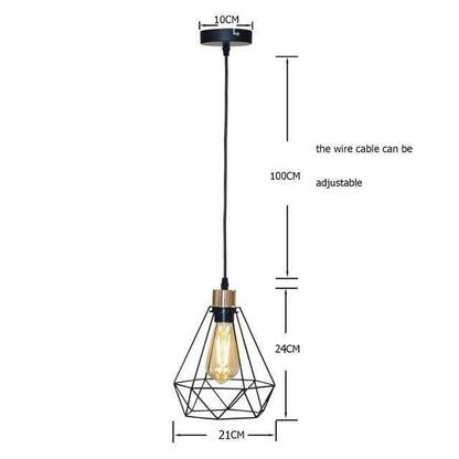 Modern  Industrial Vintage Cage Pendant Light Iron Art Diamond Pyramid Wrought home Ceiling Lamp Suitable for E27 bulbs
