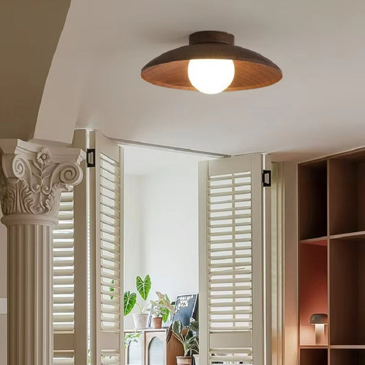 Wabi Sabi Retro Iron - Wood Grain LED Ceiling Light - Tri - color Dimming Wall Switch Control for Corridor & Balcony