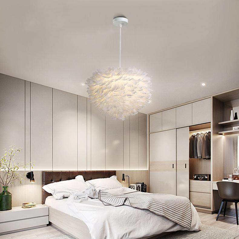 Pendant Lights E27 Feather Romantic Pendant Lamp For Bedroom Living Room Lighting HangLamp Goose Feather Suspension Luminaire