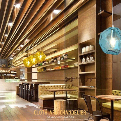 Modern Colored Glass Pendant Light E14 LED Lustrous Single Head Hanging Lamp For Kitchen Living Room Bedroom Bathroom Restaurant