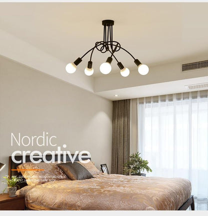 Hot Vintage Industrial Loft Chandelier Ceiling Lamp With 5 Lights (Black) Bulbs Not Included