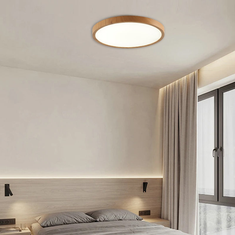 Modern LED Ceiling Light Circular Ultrathin Wood Grain Walnut Decorative Light Indoor Bedroom Living Room Dining Room Home Light