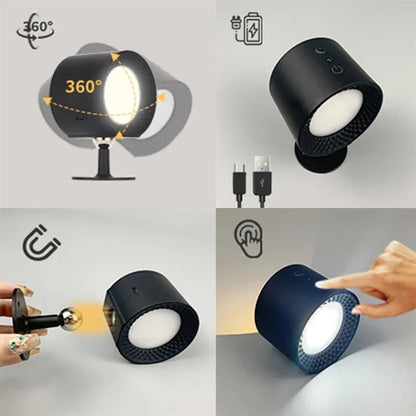 Led Double Head Wall Lamp Touch Control Remote 360 Rotatable USB Recharge Wireless Portable Night Light For Bedroom Reading Lamp